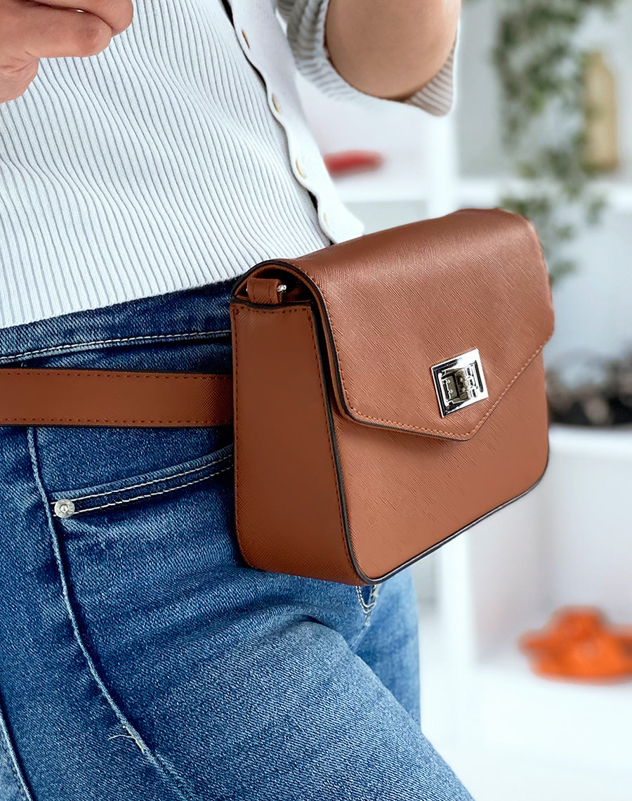 Sac bandoulière camel effet grainé