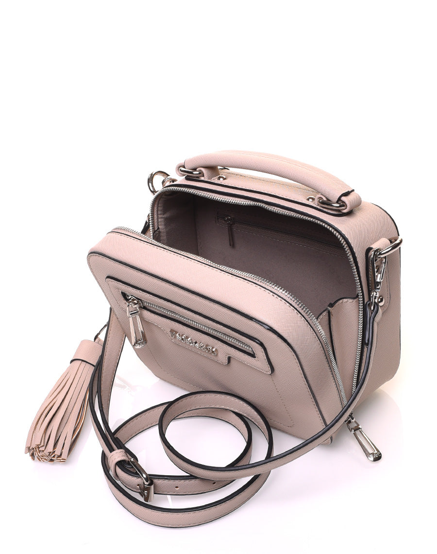 Sac bandoulière carré rigide type mallette beige