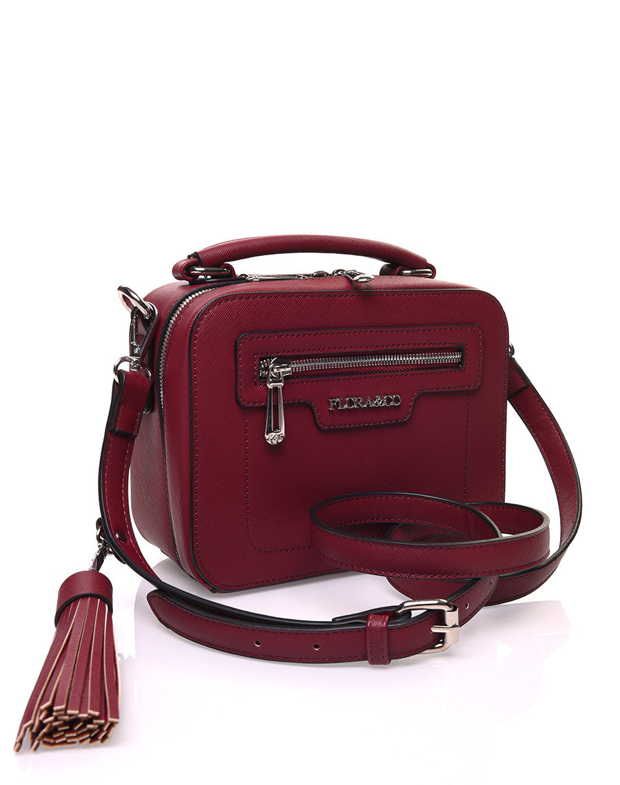 Sac bandoulière carré rigide type mallette bordeaux