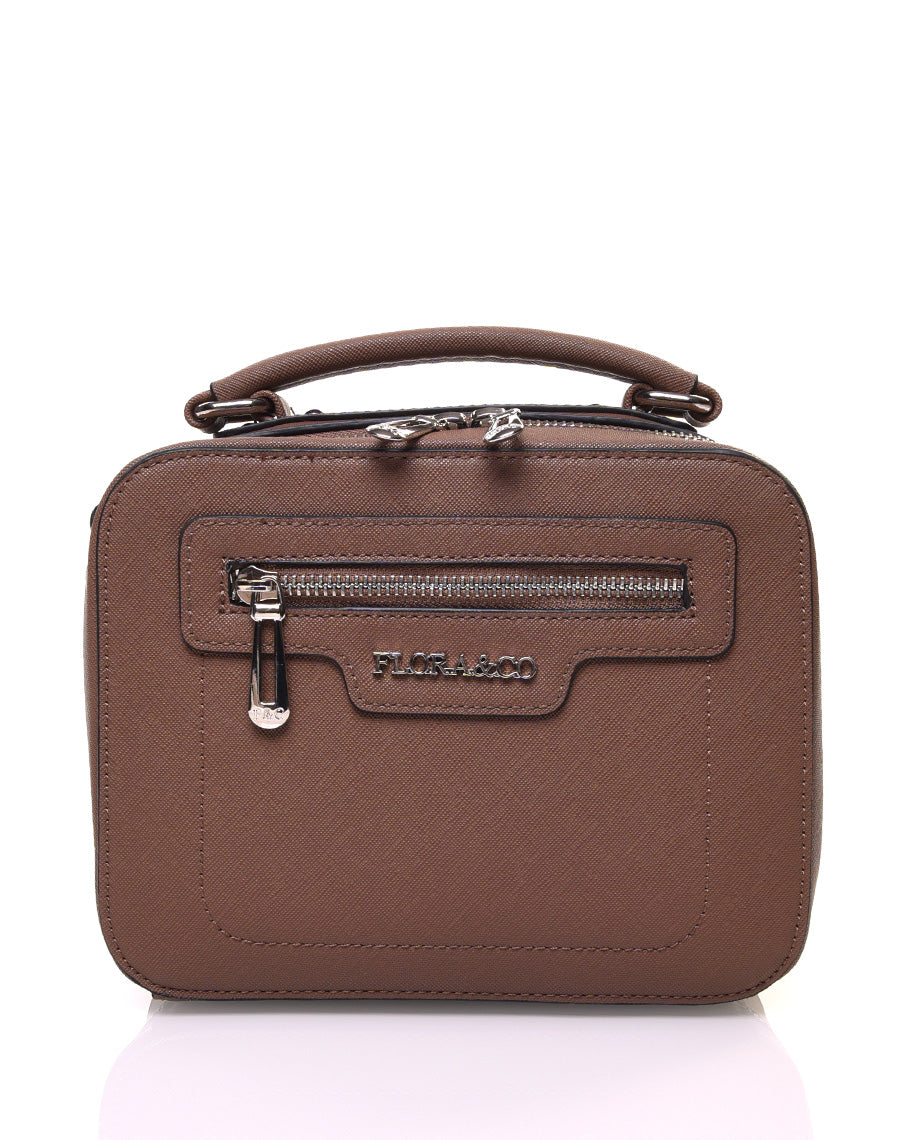 Sac bandoulière carré rigide type mallette marron