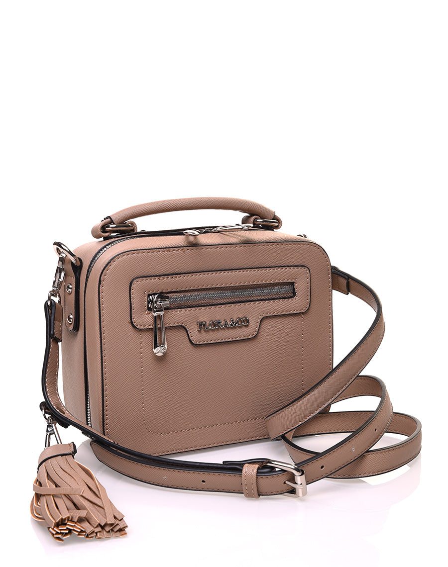 Sac bandoulière carré rigide type mallette marron glacé