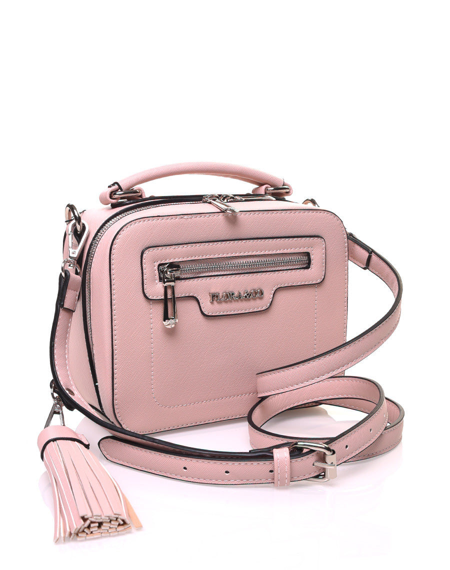 Sac bandoulière carré rigide type mallette rose pale