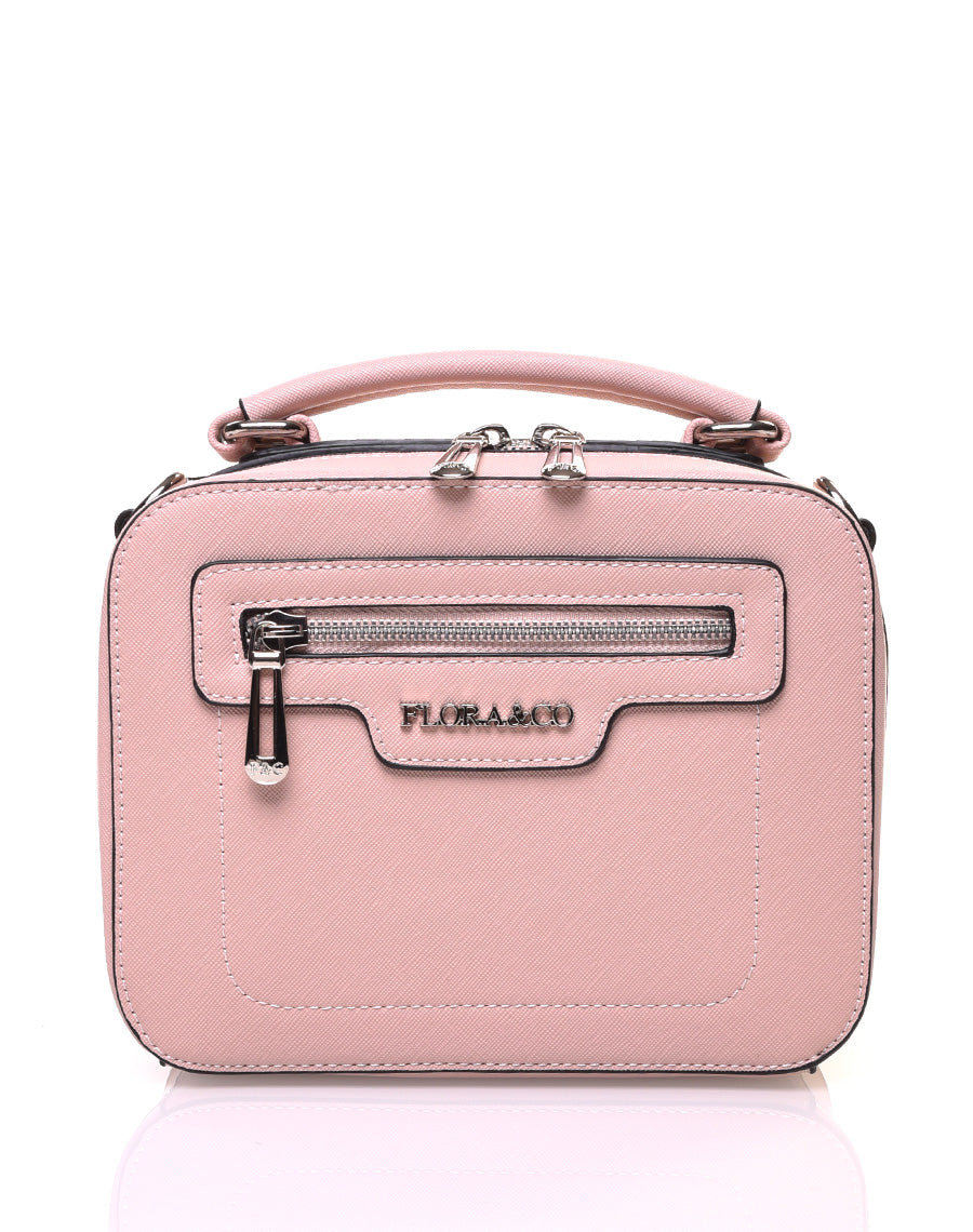 Sac bandoulière carré rigide type mallette rose pale