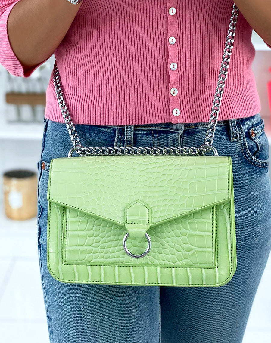 Sac bandoulière effet croco vert pomme