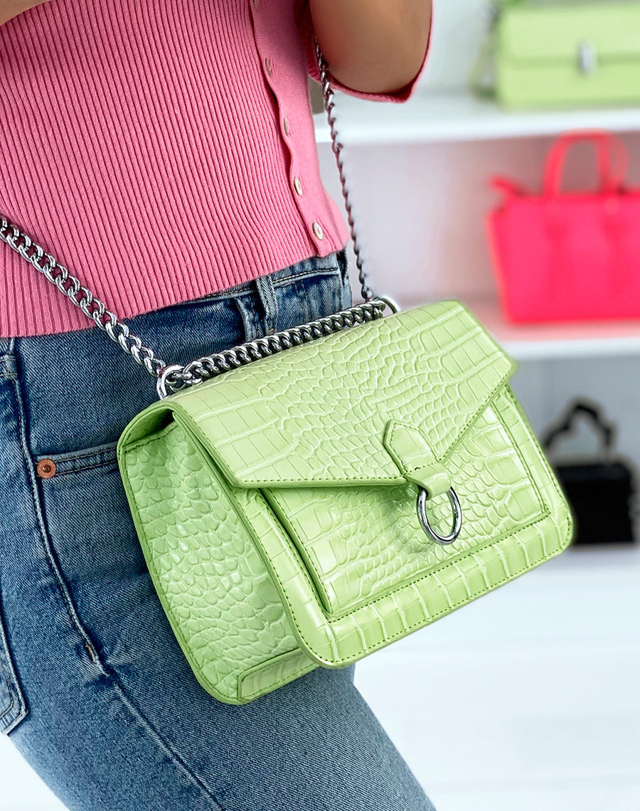 Sac bandoulière effet croco vert pomme