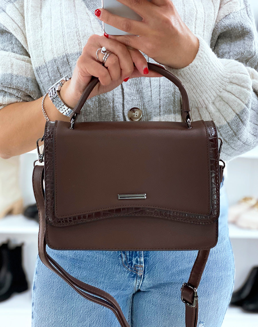 Sac bandoulière marron à détail coco