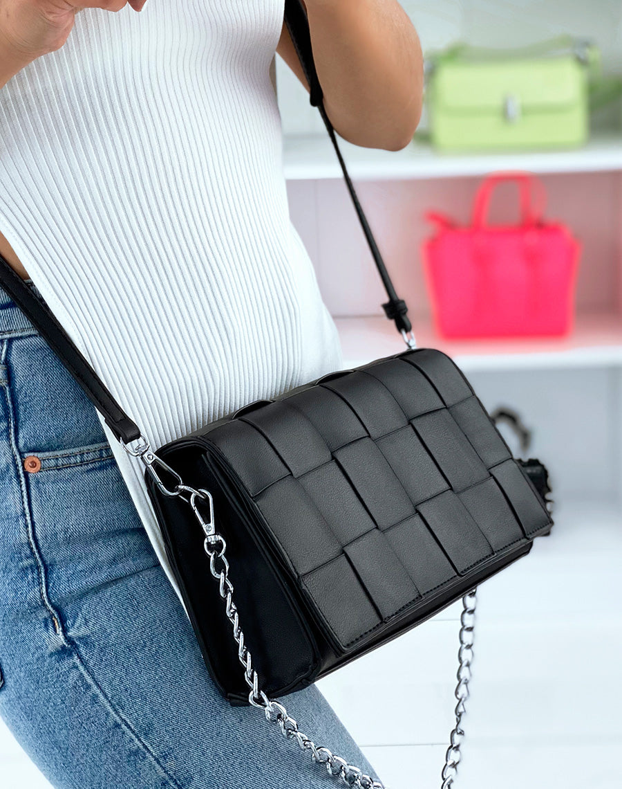 Sac bandoulière noir effet damier