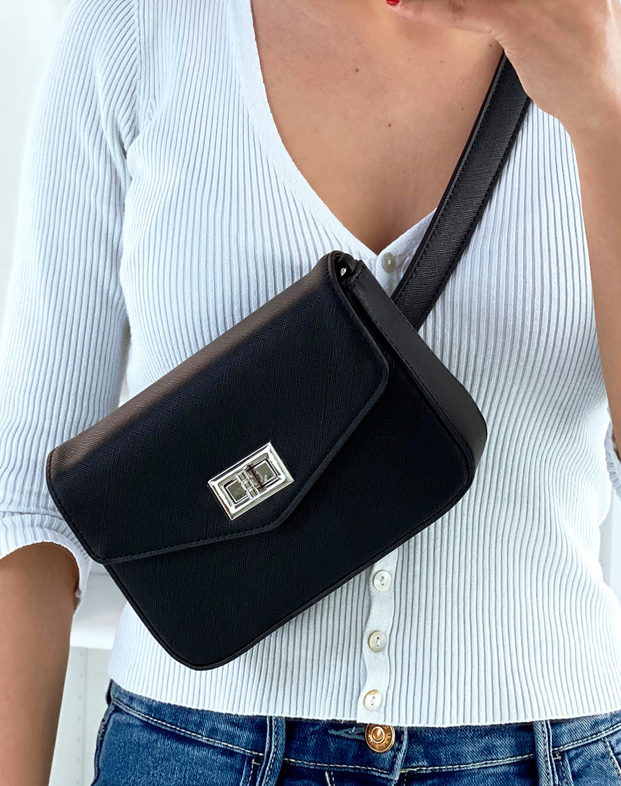 Sac bandoulière noir effet grainé
