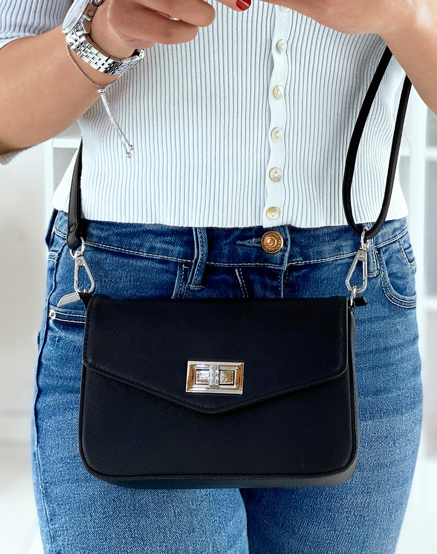 Sac bandoulière noir effet grainé
