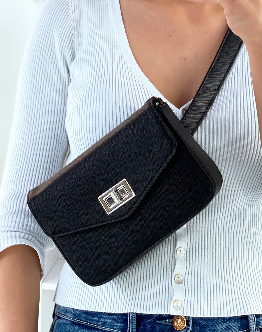 Sac bandoulière noir effet grainé
