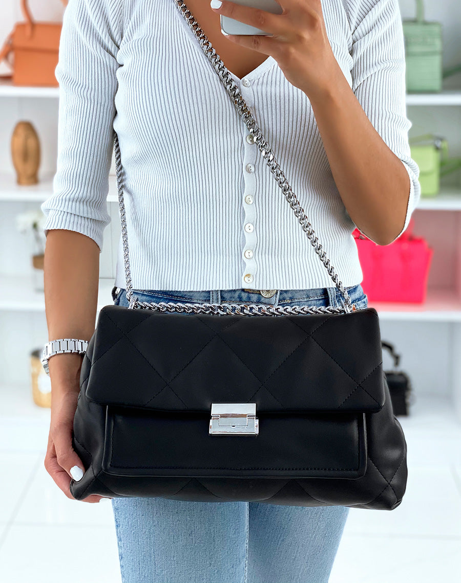 Sac bandoulière noir matelassé grand format