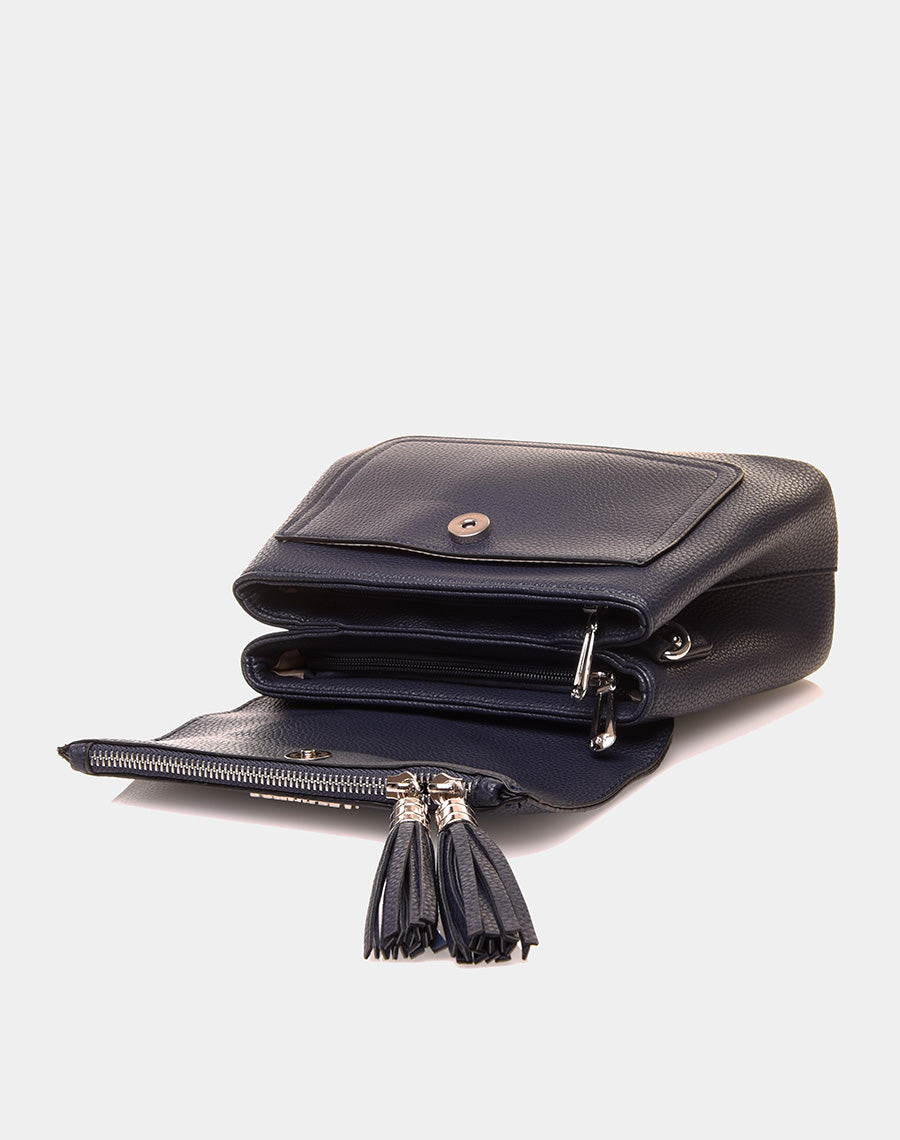 Sac à bandoulière à pom-pom bleu