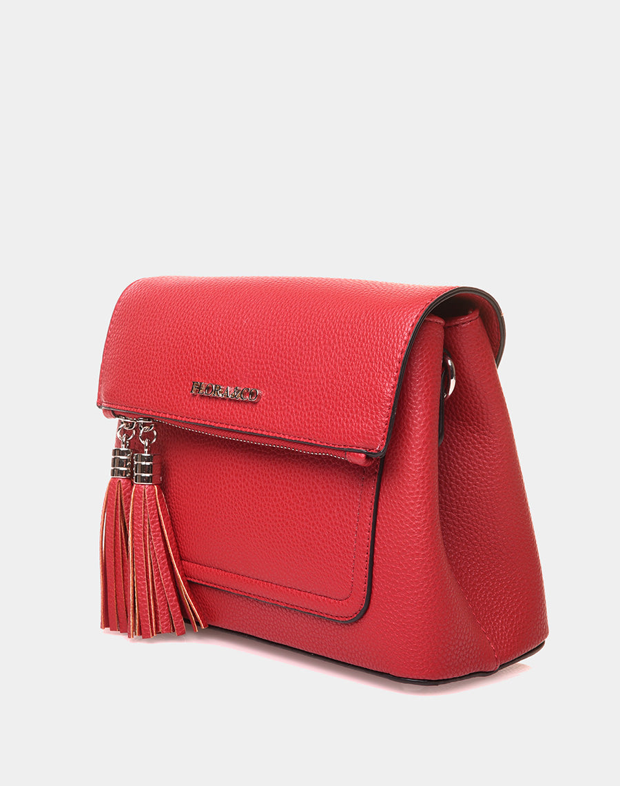 Sac à bandoulière à pom-pom rouge