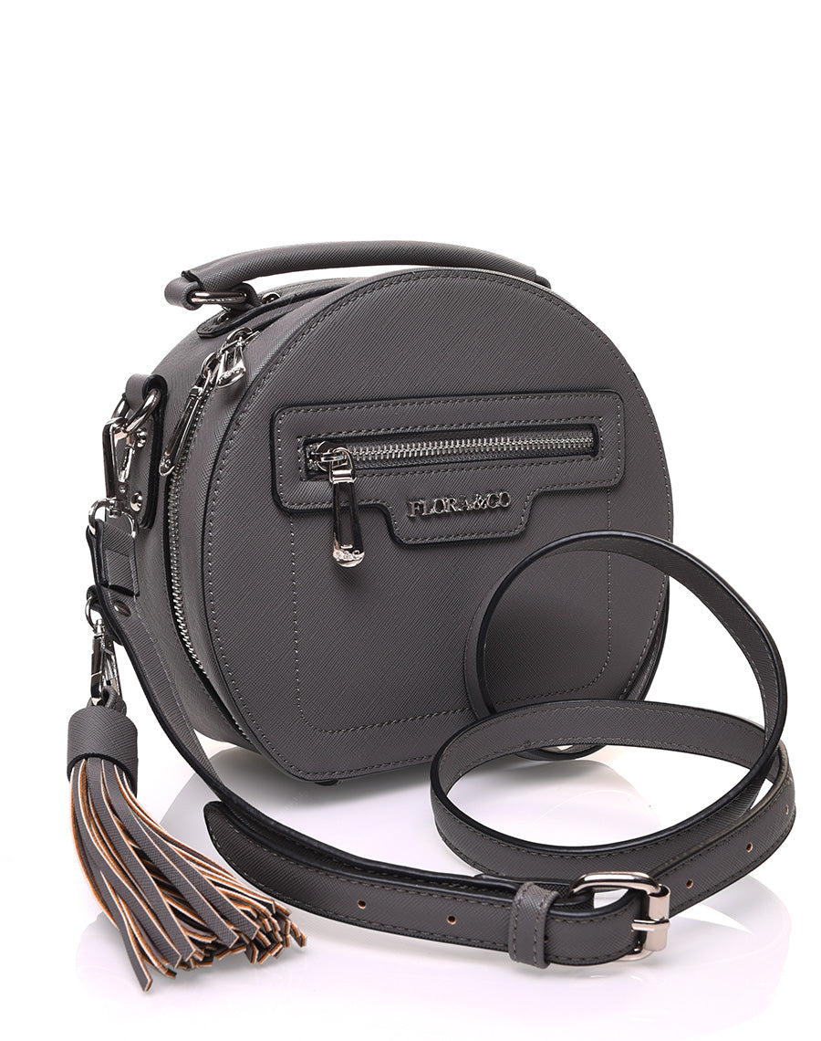 Sac bandoulière rond rigide type mallette gris
