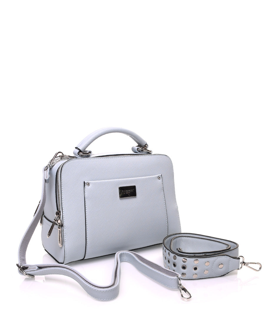 Sac bandoulière texturé rigide type mallette bleu clair