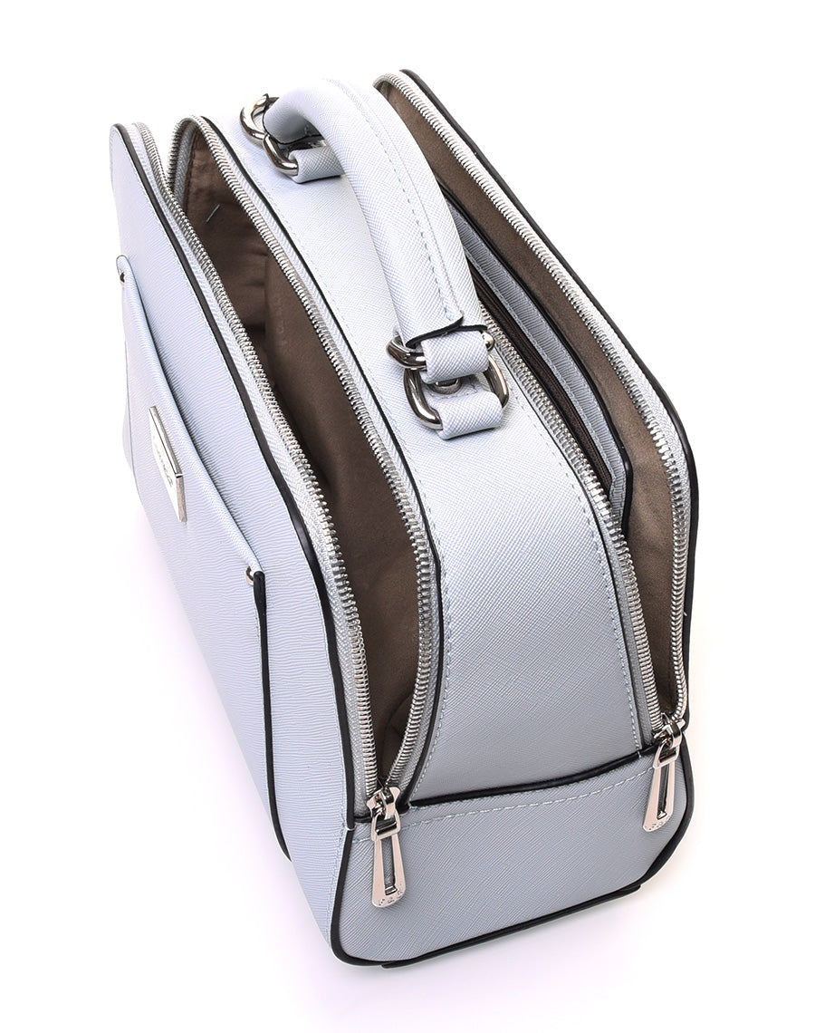 Sac bandoulière texturé rigide type mallette bleu clair