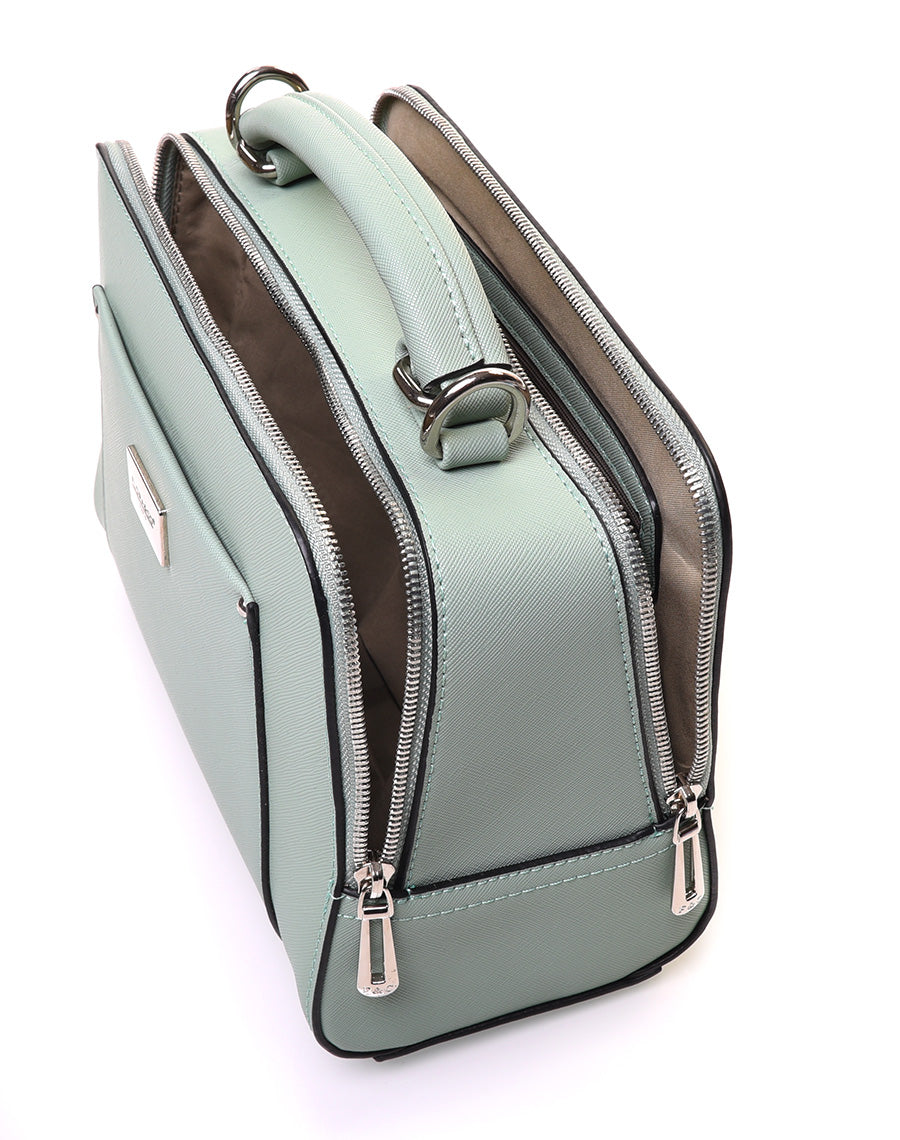 Sac bandoulière texturé rigide type mallette vert clair