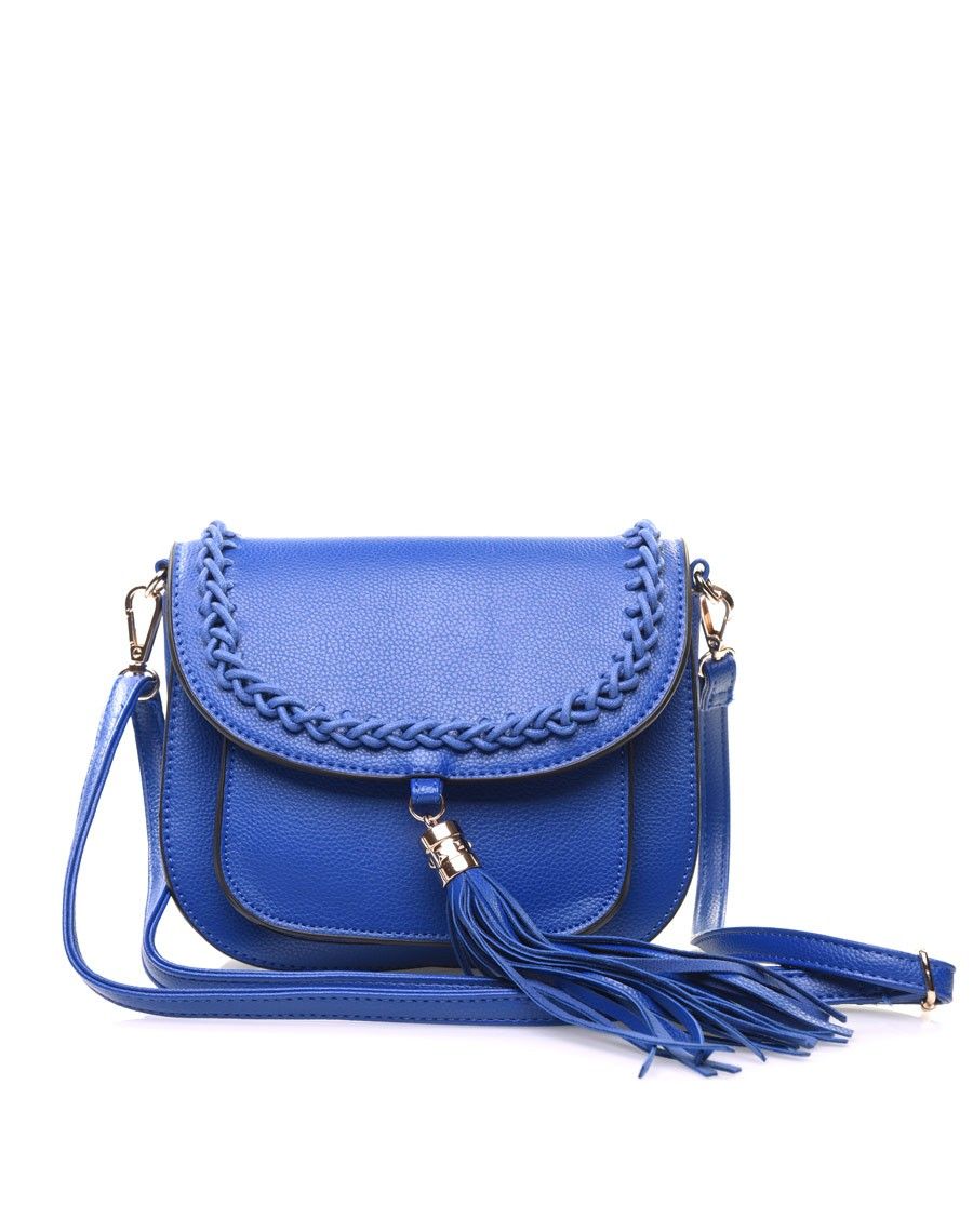 Blue woven shoulder bag