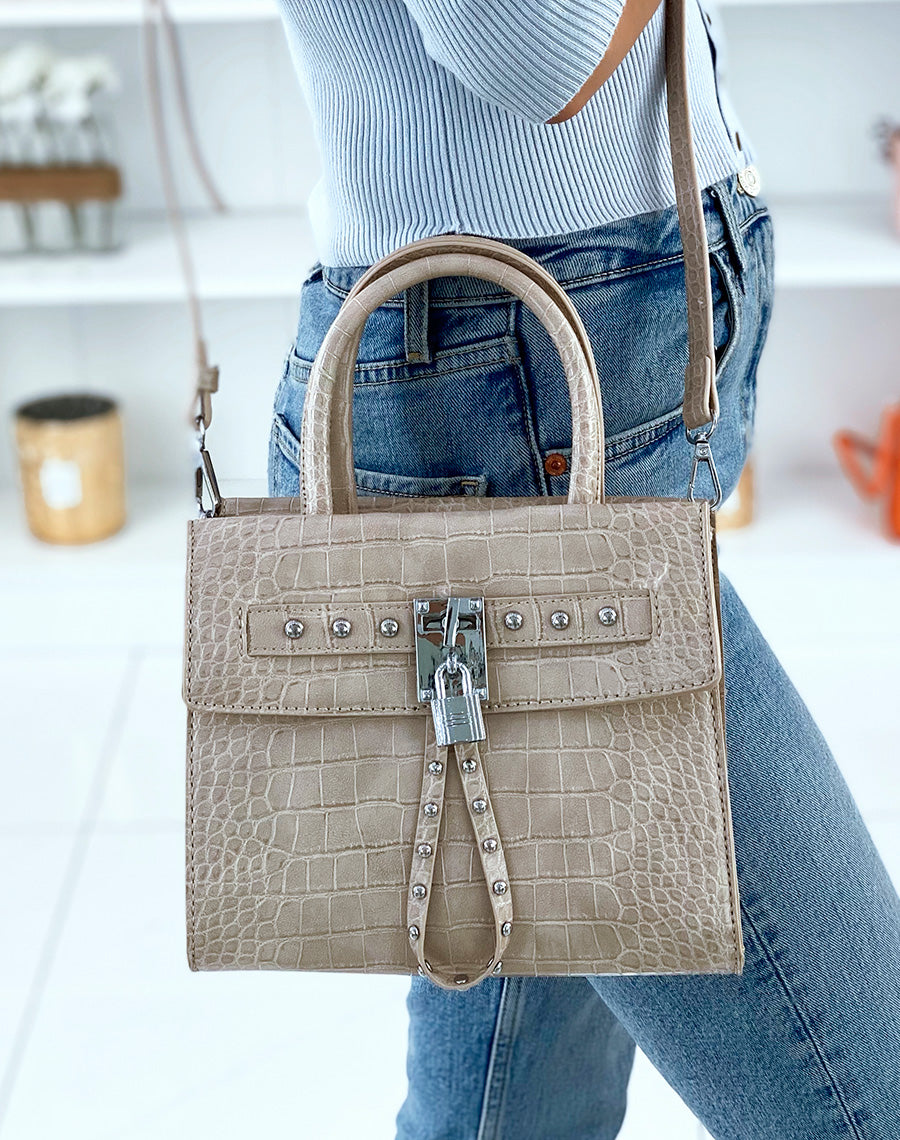 Sac beige effet croco à multiples poches
