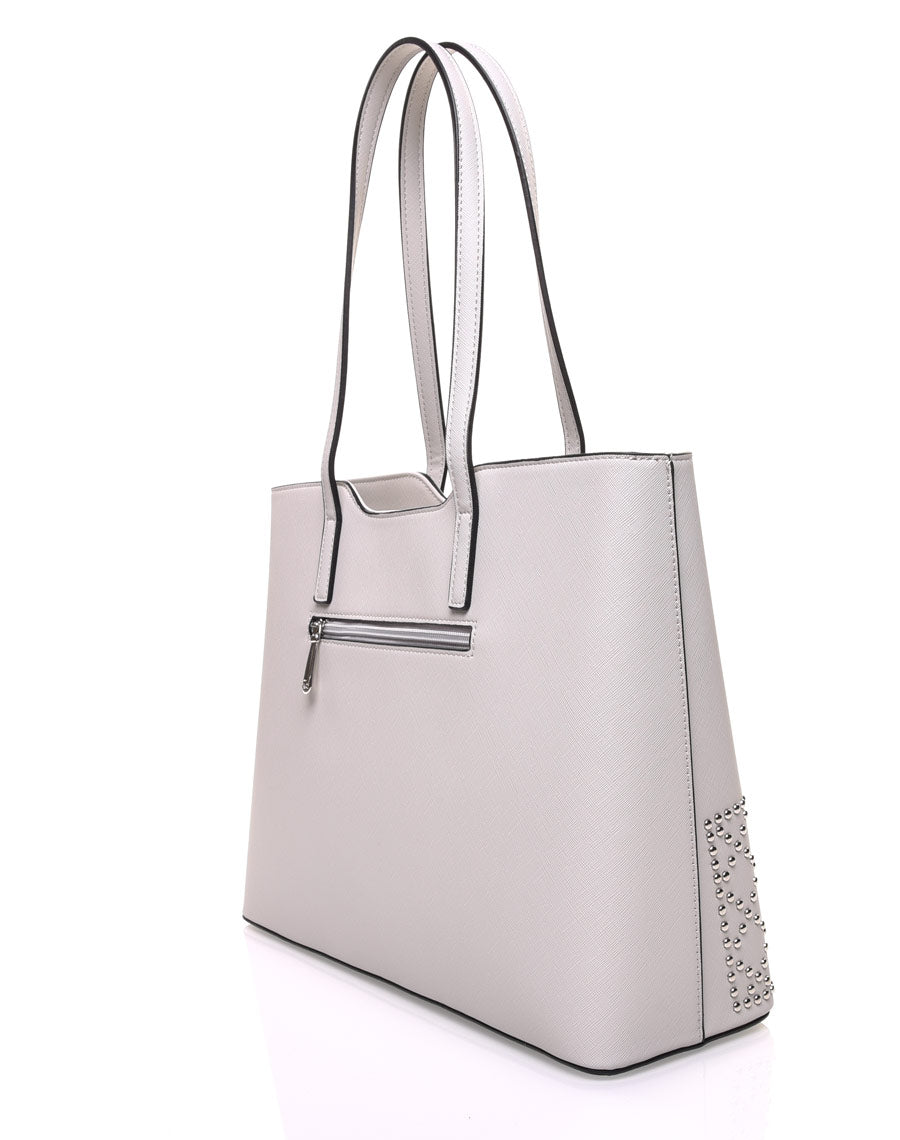 Sac cabas clouté gris clair