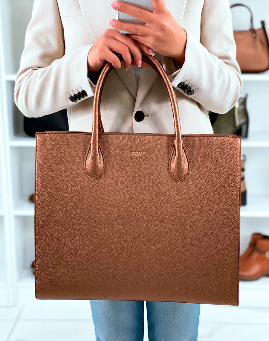 SAC CABAS MARRON MÉTALLISÉ PRATIQUE ET GLAMOUR