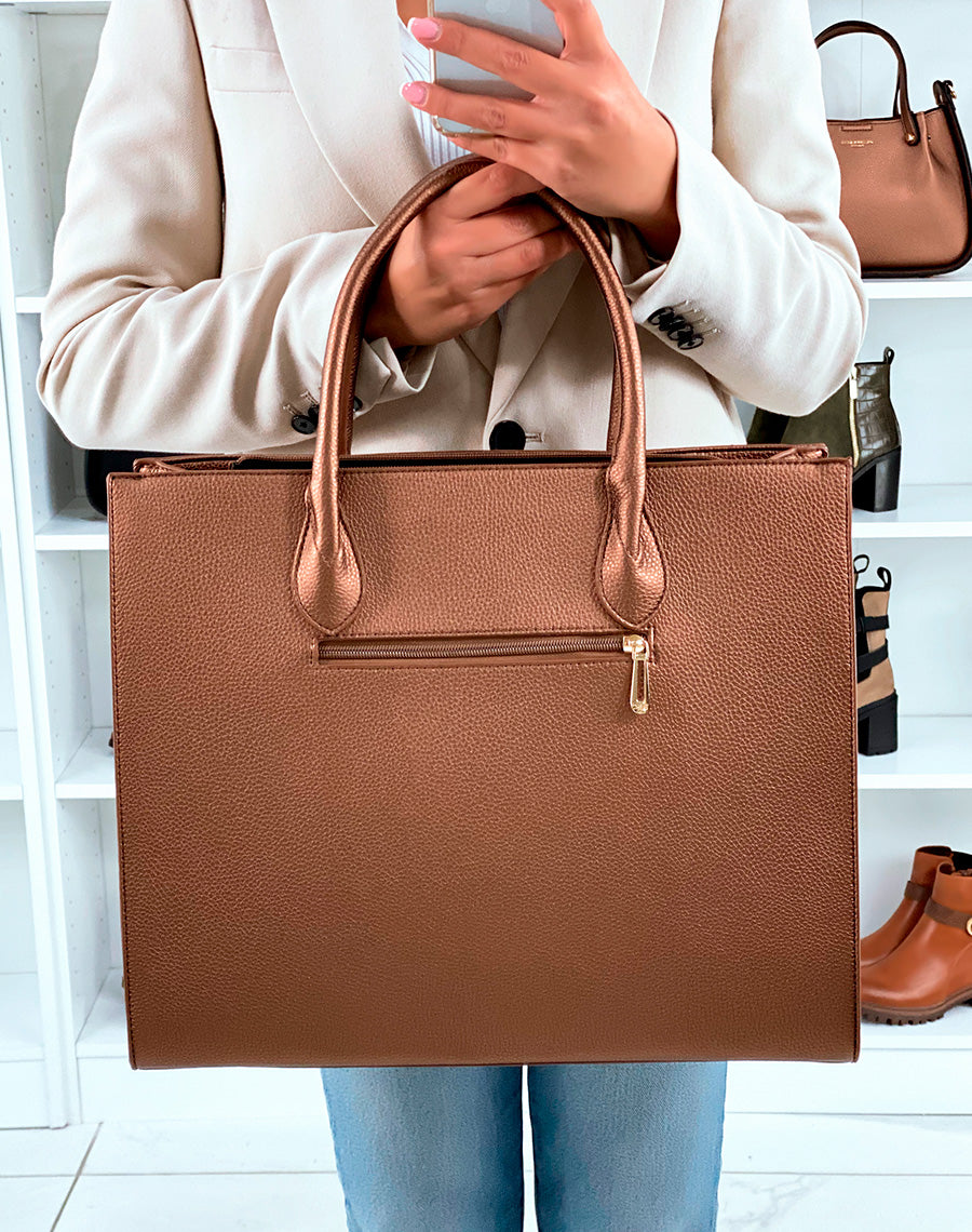 SAC CABAS MARRON MÉTALLISÉ PRATIQUE ET GLAMOUR