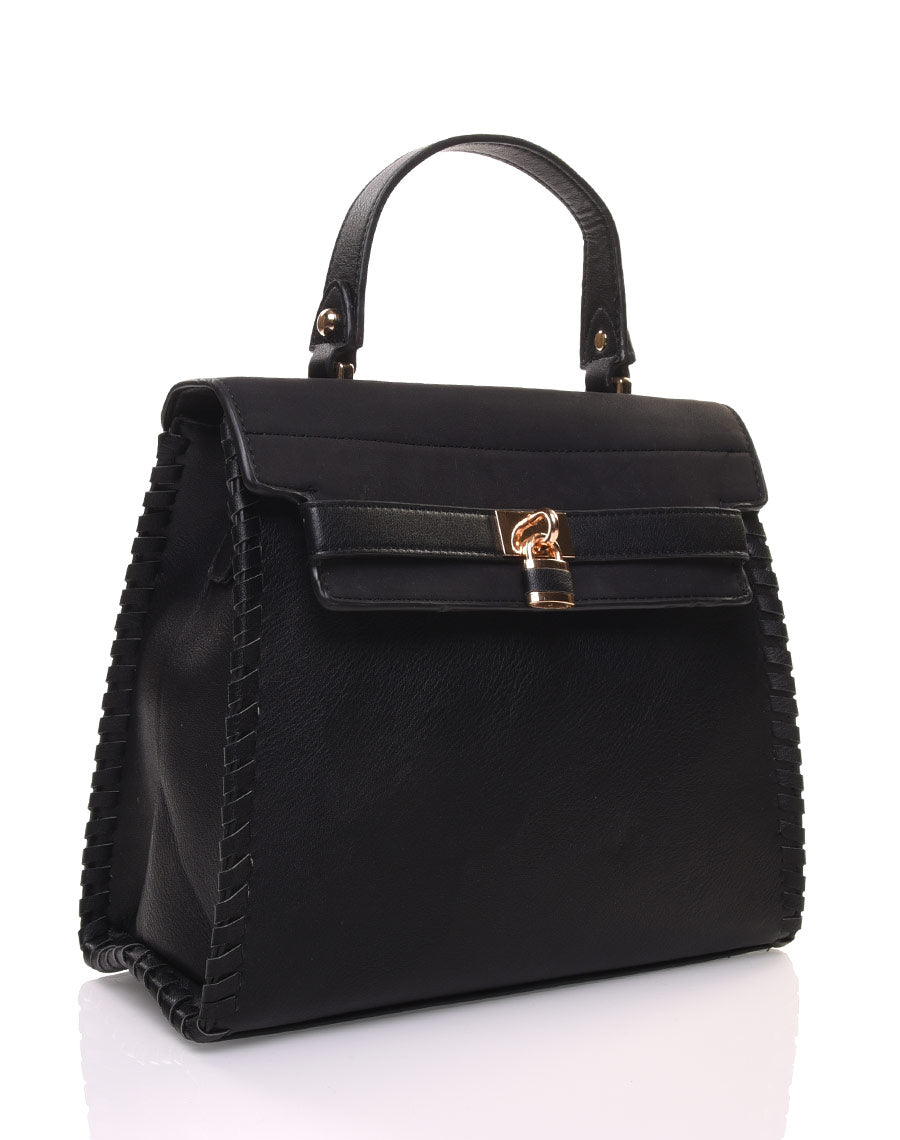 Sac cartable bi matière noir