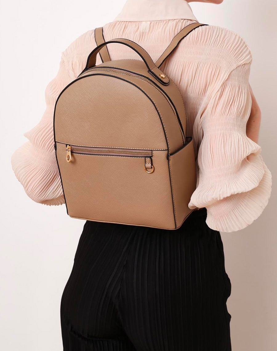 Sac à dos beige à zip doré