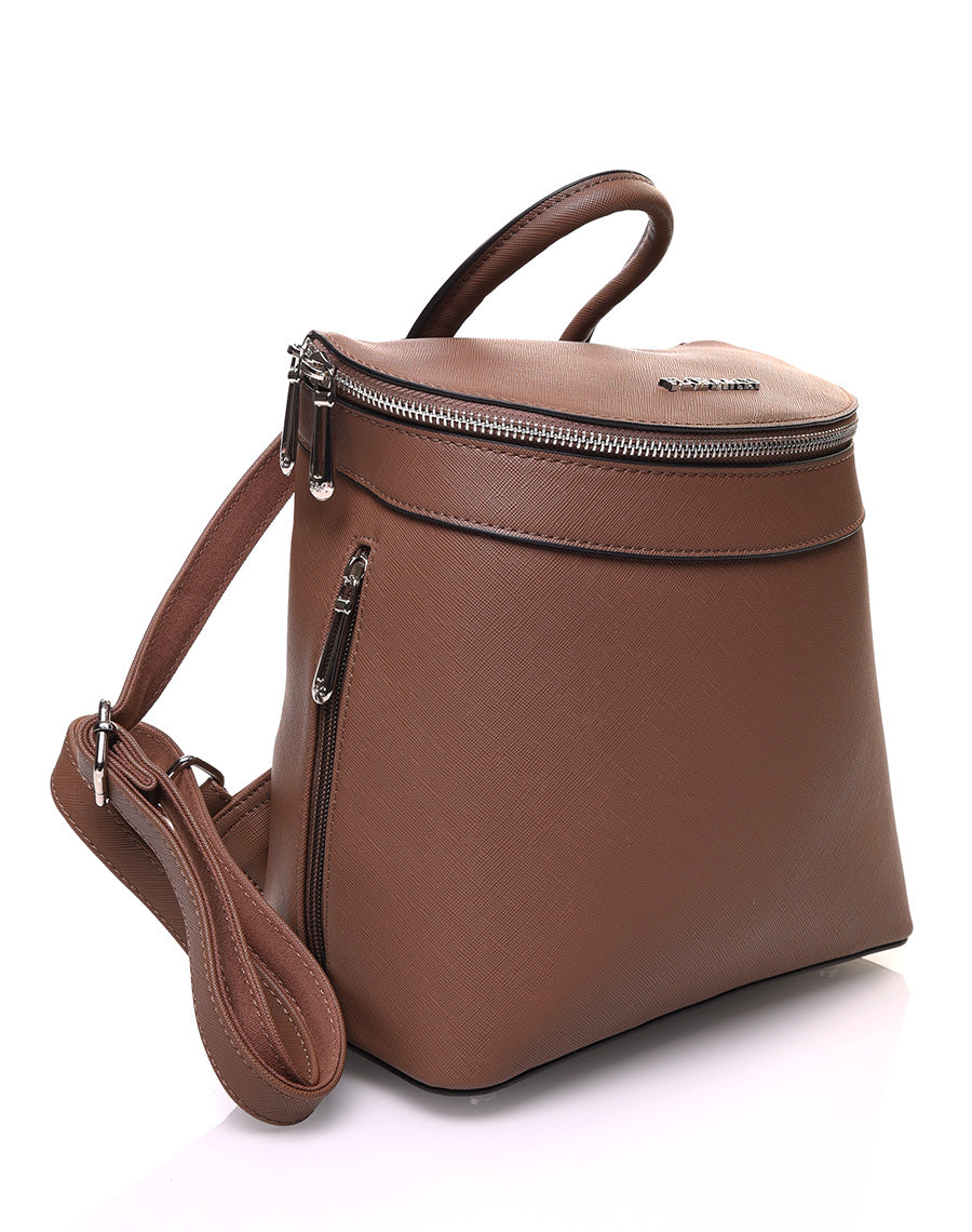 Sac à dos chocolat rigide à fermetures éclaires