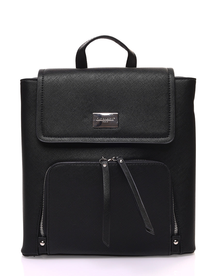 Sac à dos noir ajustable par pressions à rabat