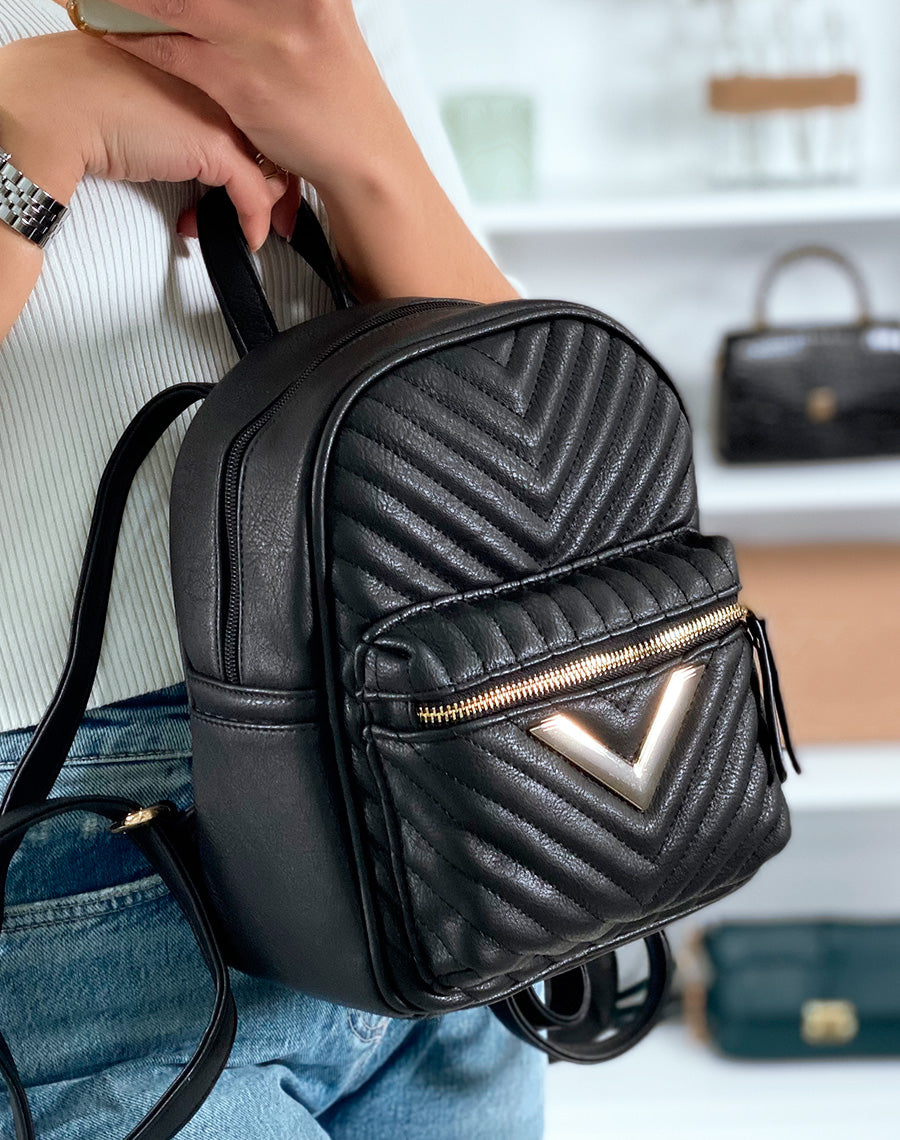Sac à dos noir matelassé à détails dorés