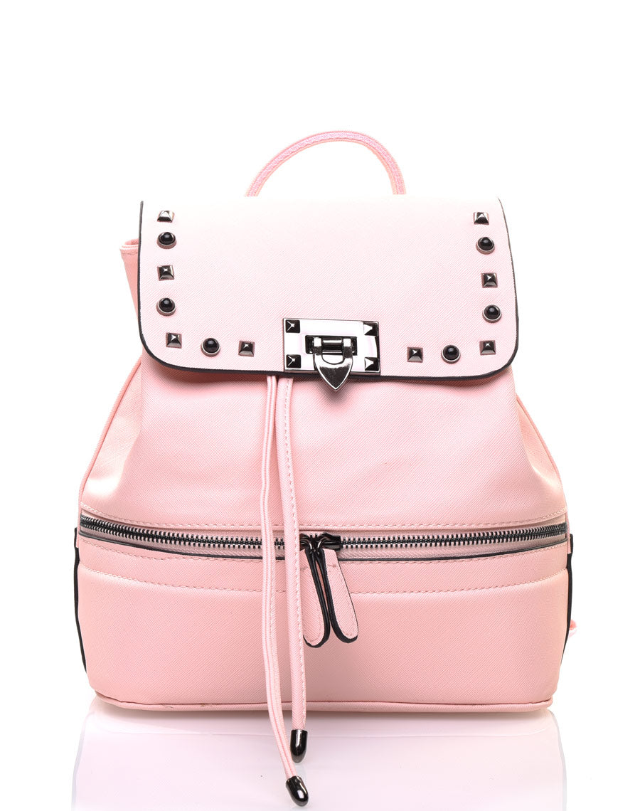 Sac à dos rose clouté
