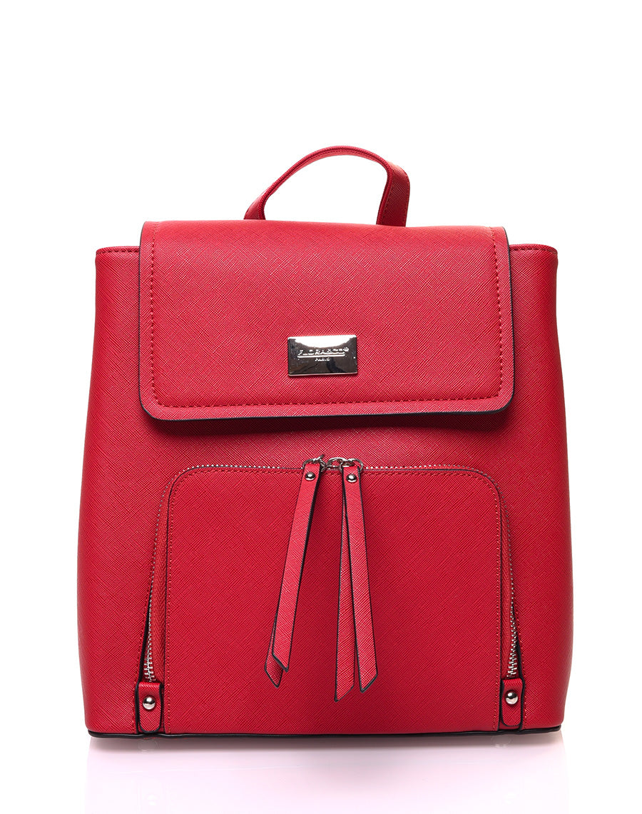 Sac à dos rouge ajustable par pressions à rabat