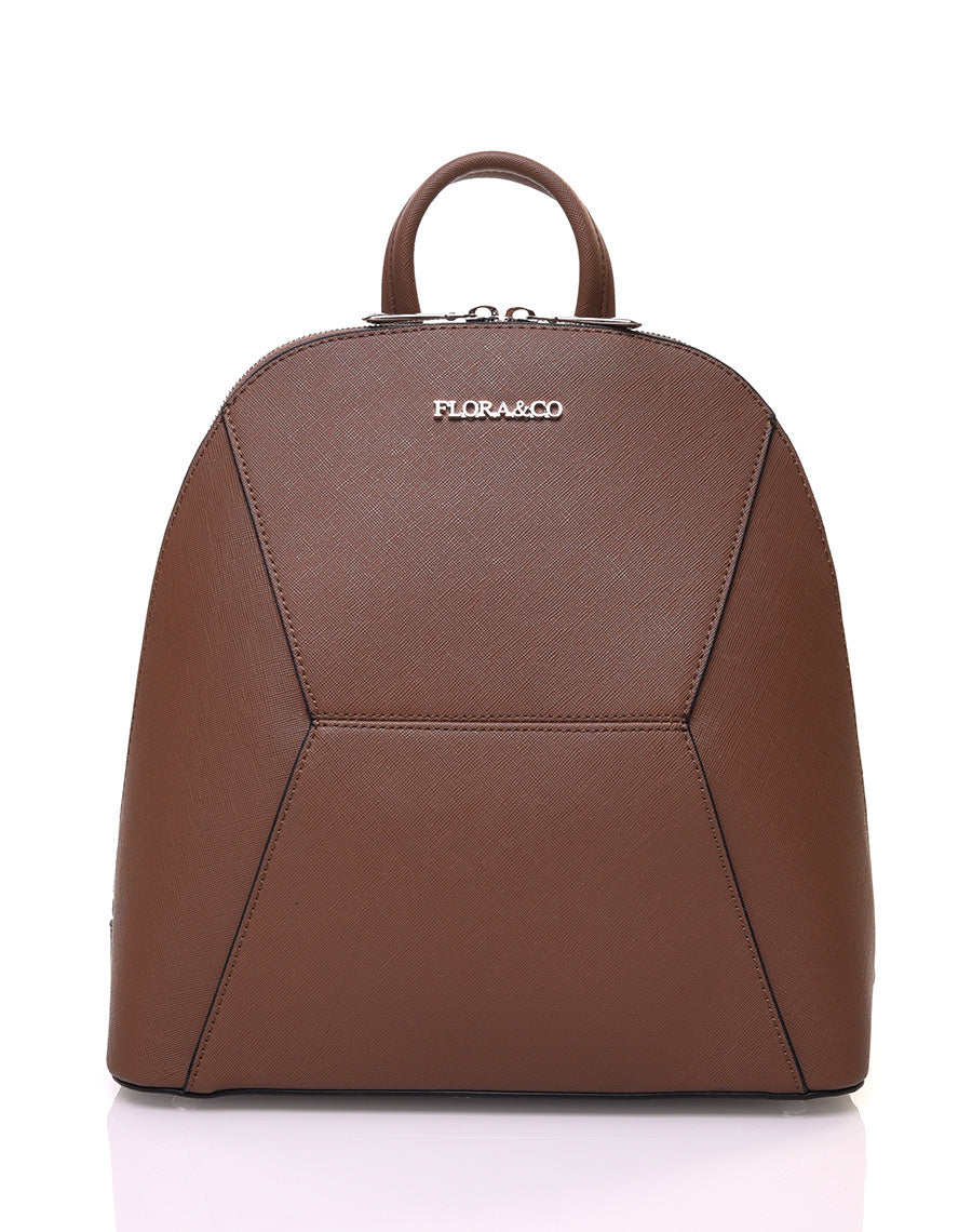 Sac à dos taupe arrondi à surpiqures géométriques