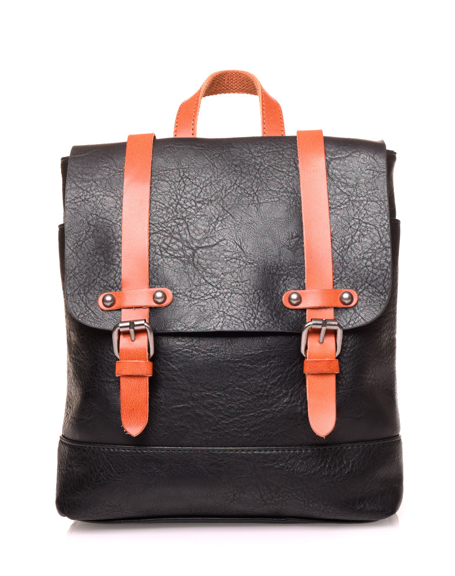 Sac à dos vintage noir et camel format mini