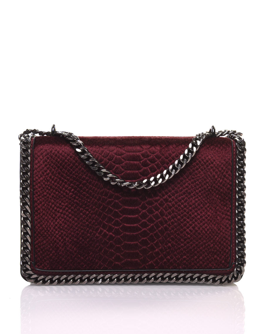 Sac effet python en velours bordeaux