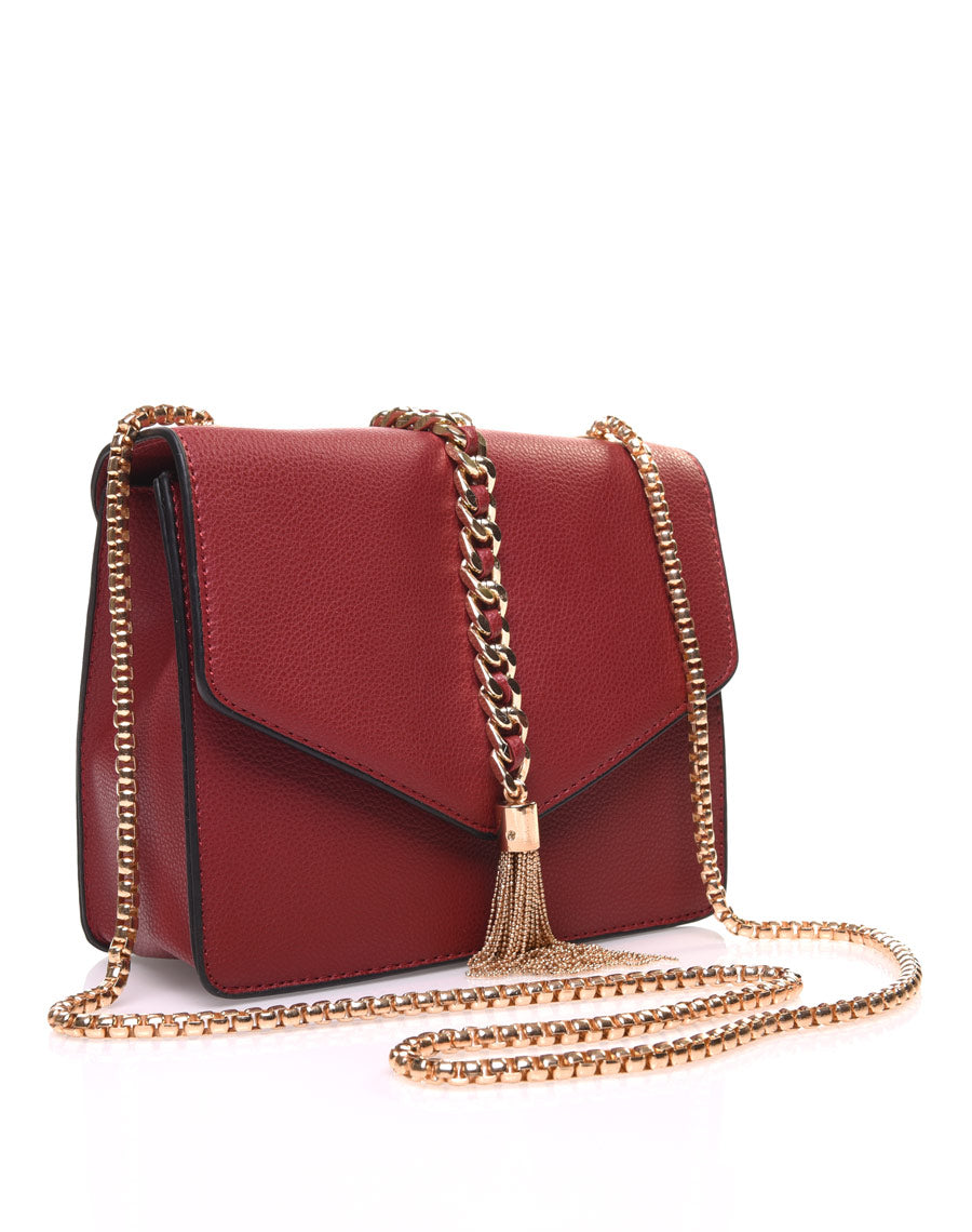 Sac en bandoulière avec chaîne bordeaux
