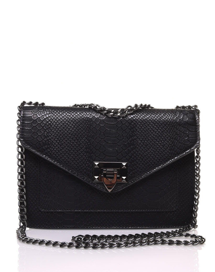 Sac en bandoulière effet python noir