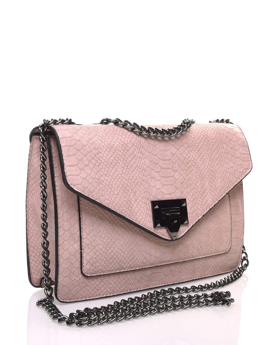 Sac en bandoulière effet python rose