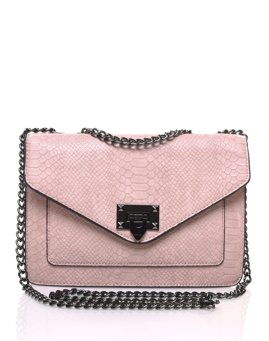 Sac en bandoulière effet python rose