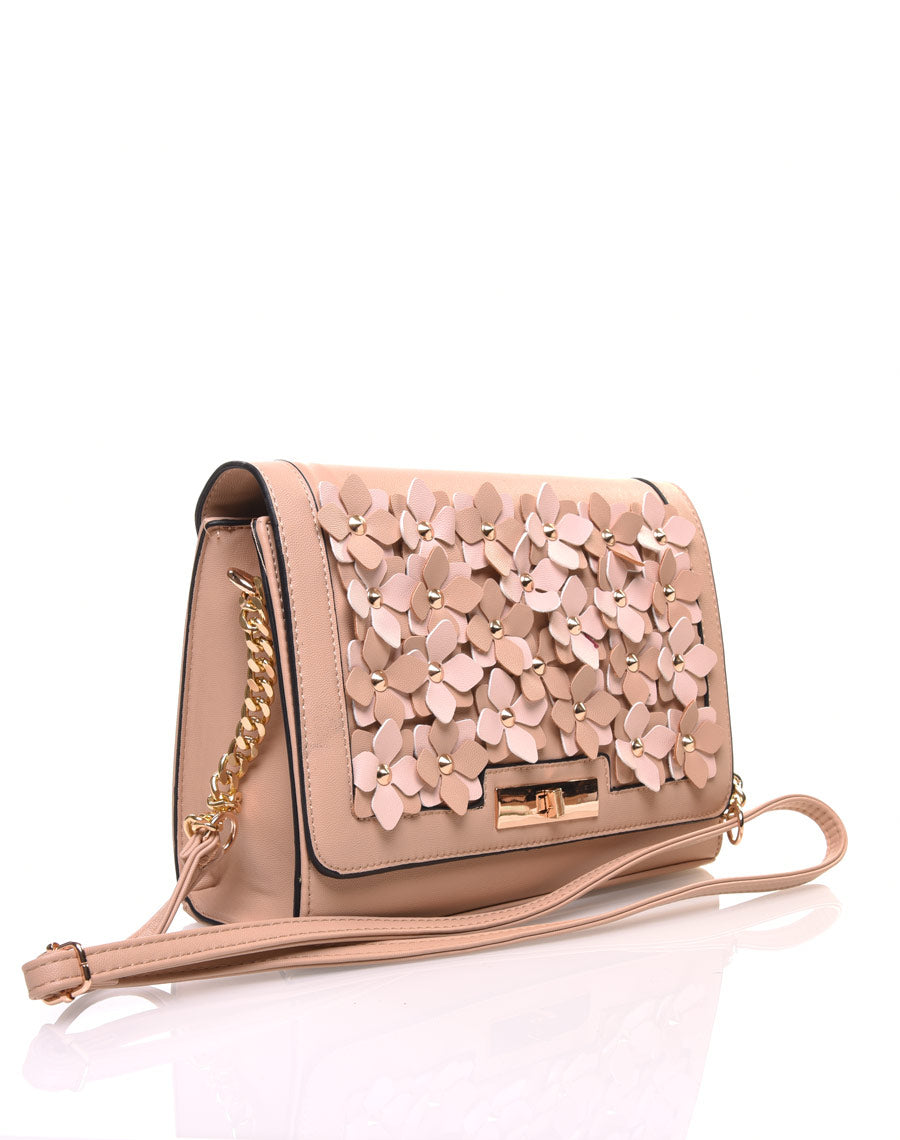 Sac en bandoulière fleuri beige