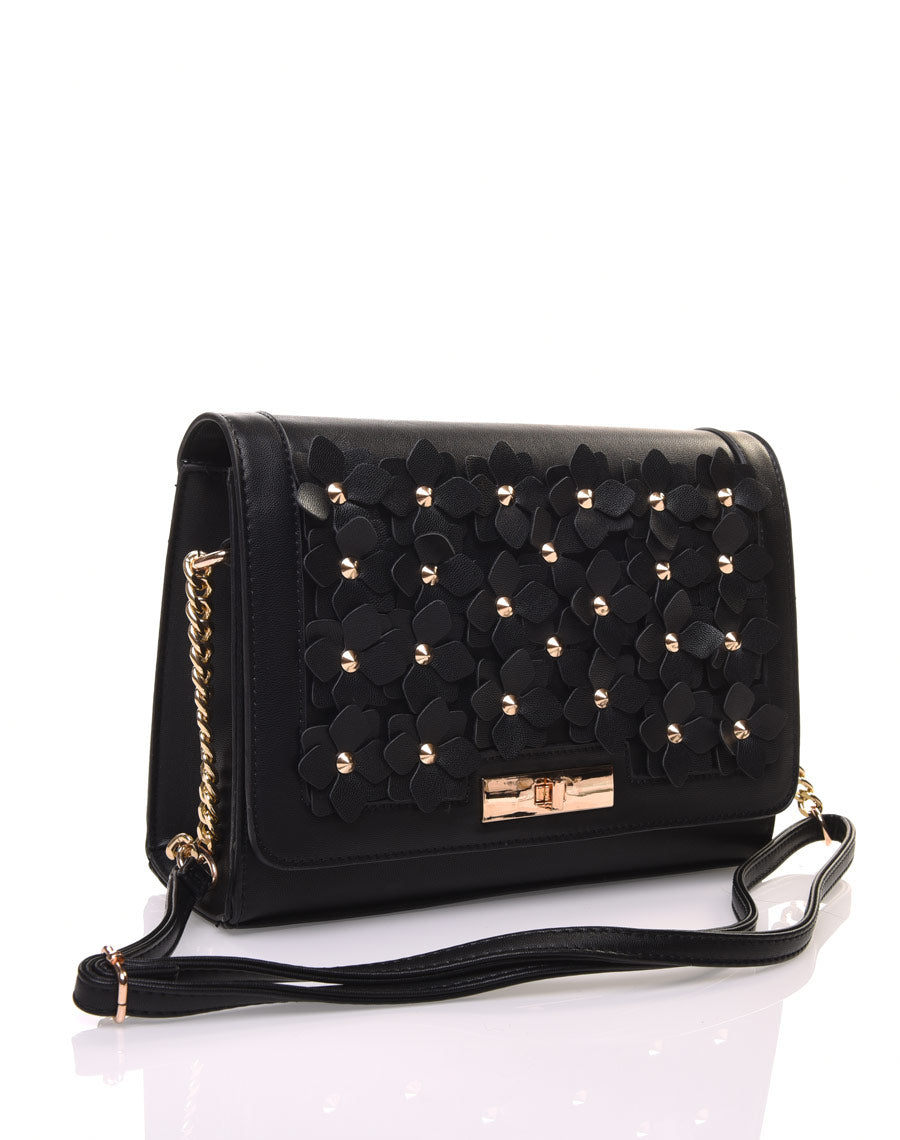 Sac en bandoulière fleuri noir