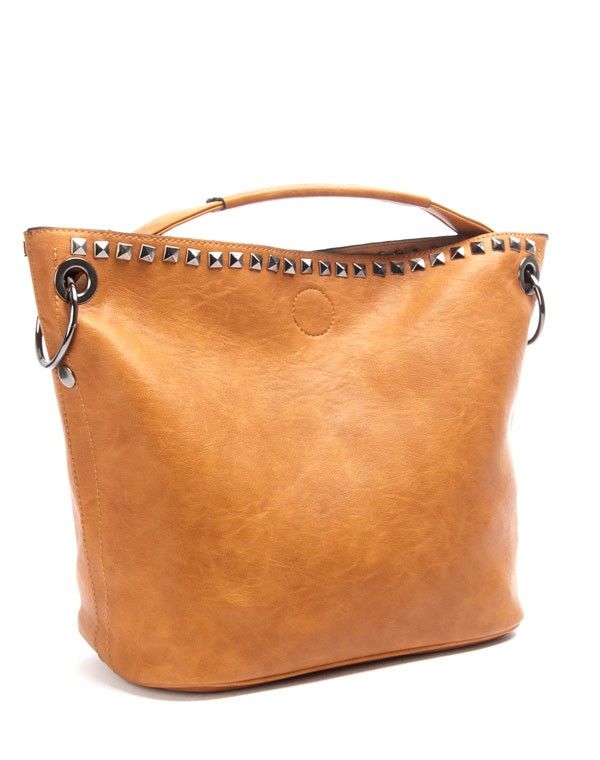 Flora co woman bag: Camel studded handbag - Main Image
