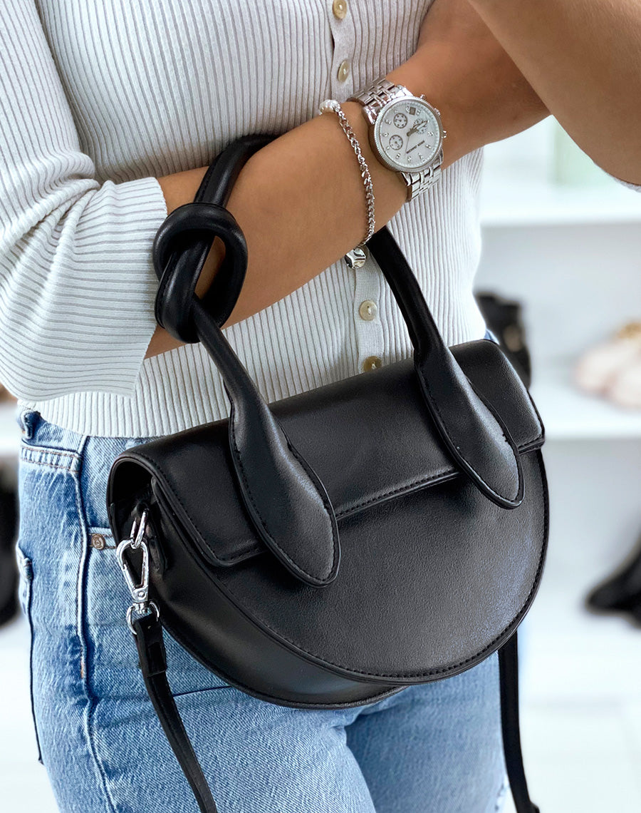 Sac à main arrondie noir à anse à nœud