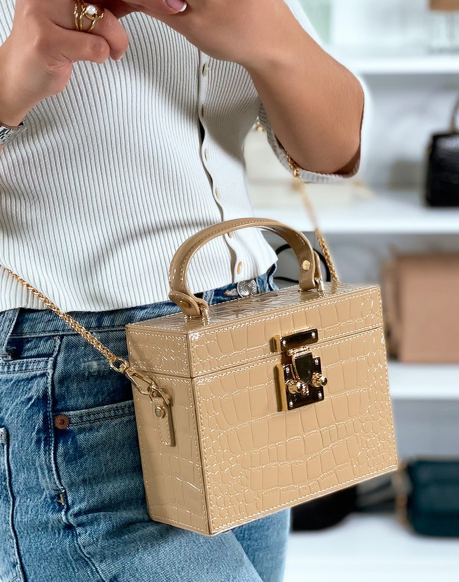 Sac à main beige effet croco style mallet