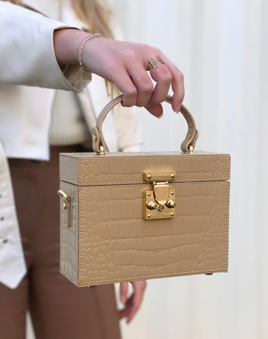 Sac à main beige effet croco style mallet