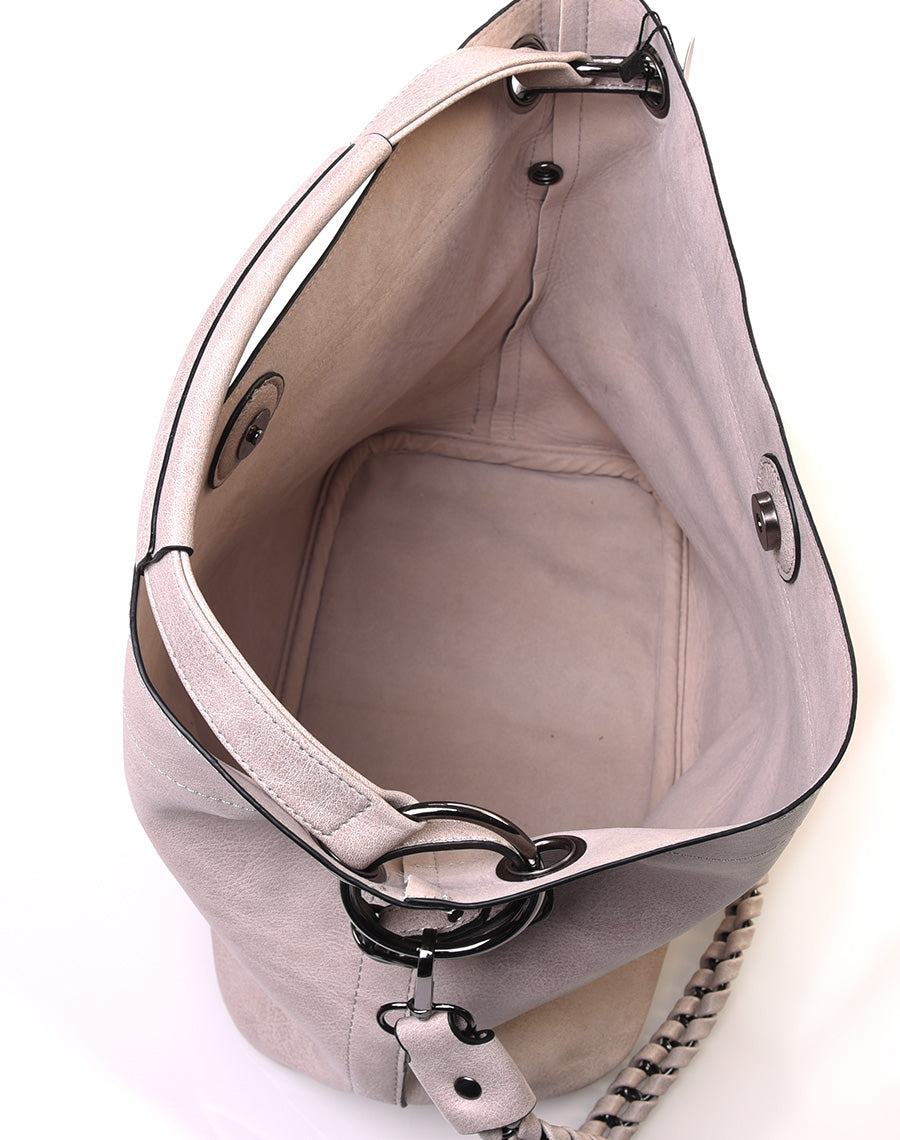 Sac à main beige en effet simili cuir à hanses multiples