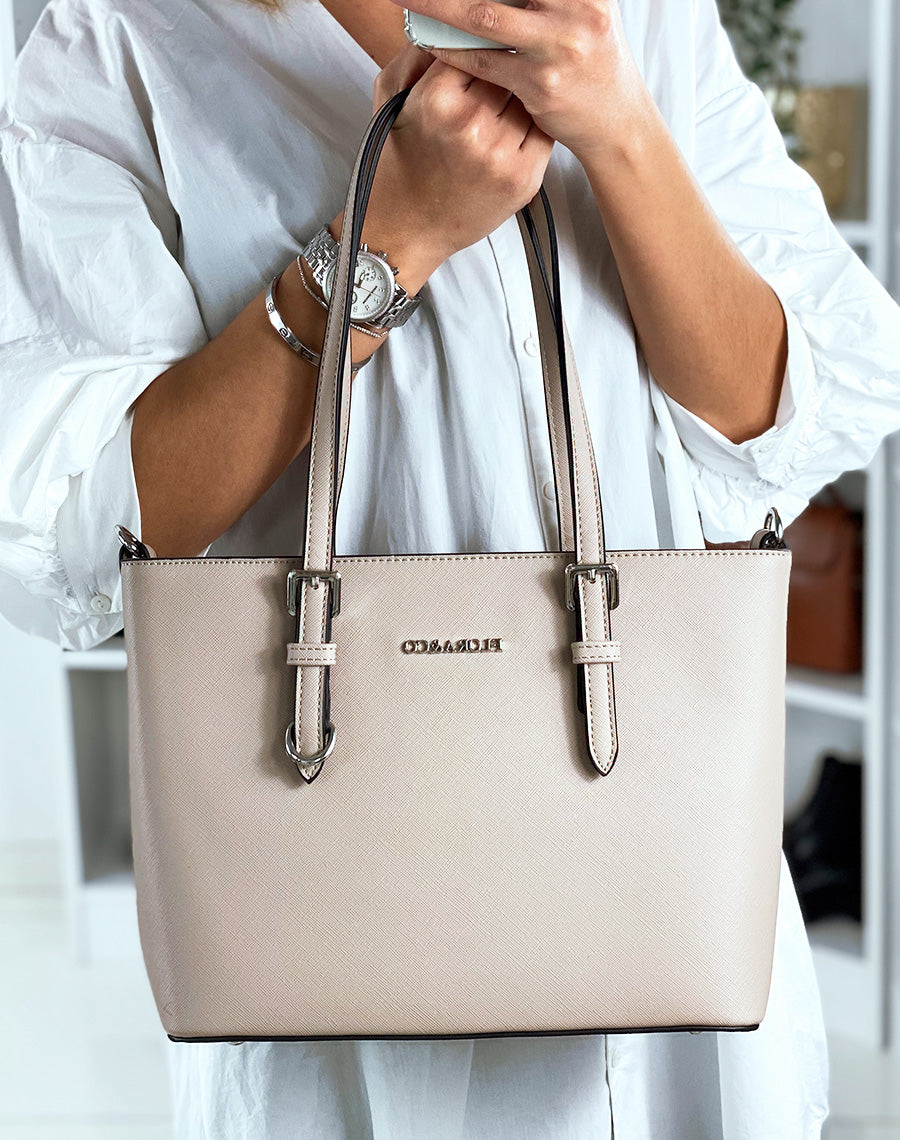 Sac à main beige en simili cuir