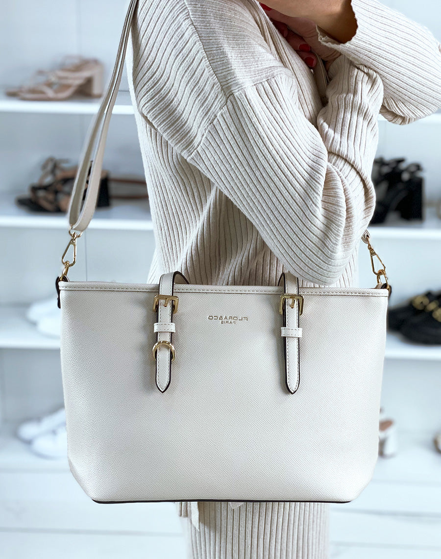 Sac à main beige grainé
