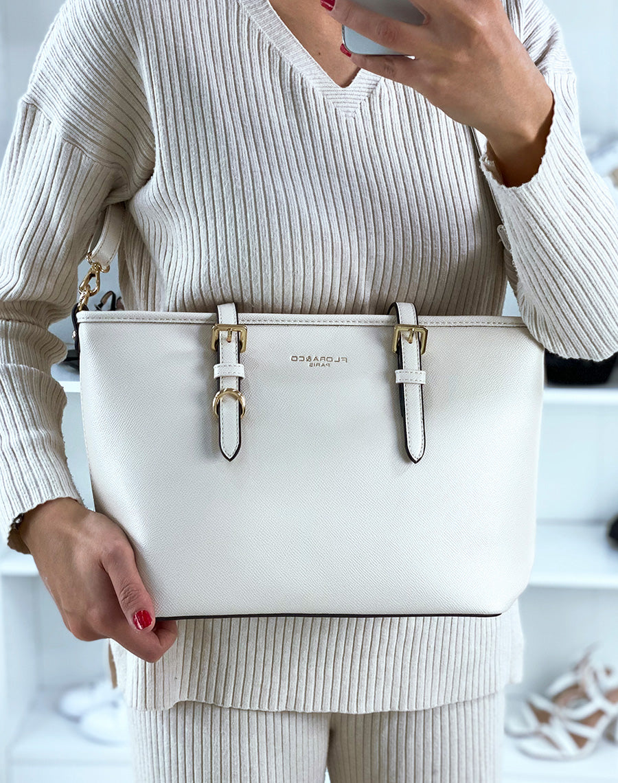Sac à main beige grainé